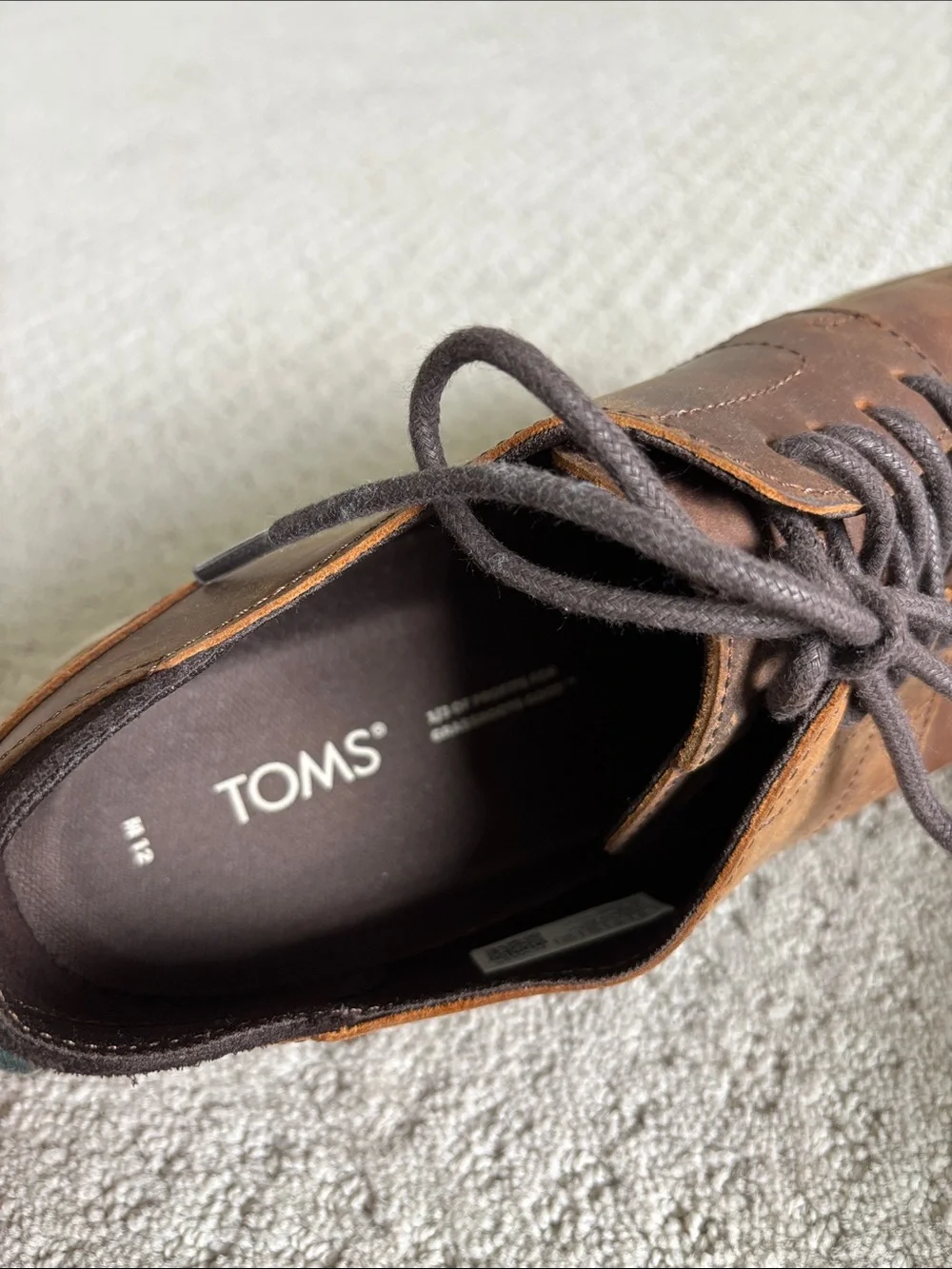 TOMS Brown Leather Derby Shoes with Dark Brown Laces Men’s Size 12